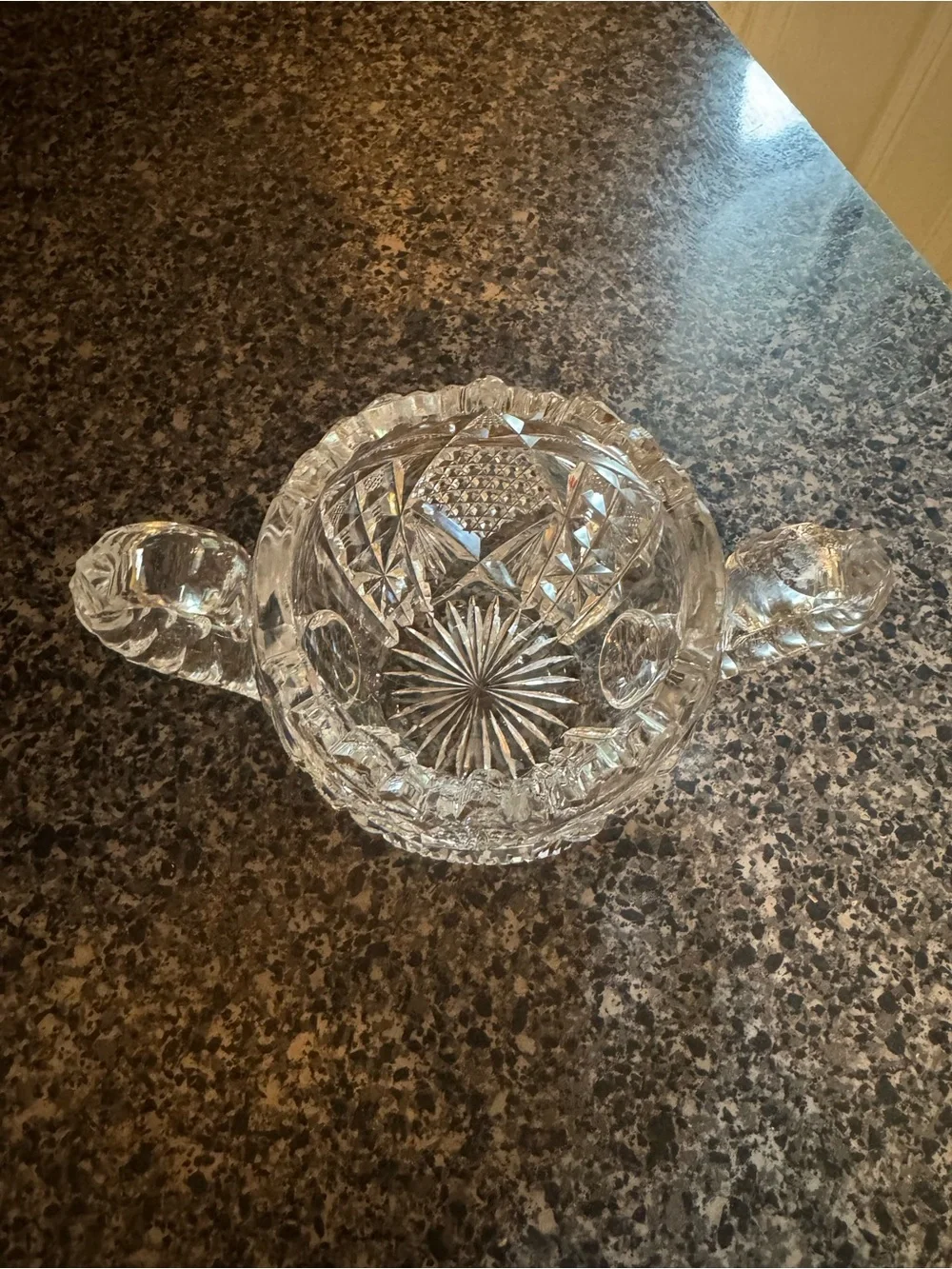 VTG Cut Glass Double-Handled Sugar Bowl - Clear Crystal HEAVY